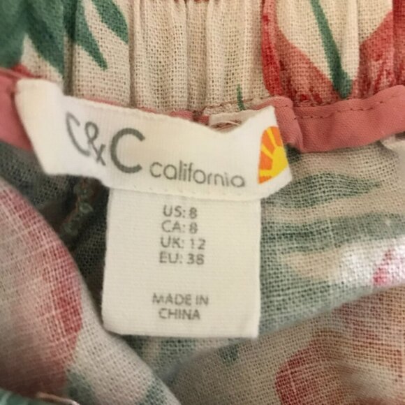 C & C California Shorts Tropical Print Linen Blend Elastic Back Sz 8 Colorful - Picture 12 of 13